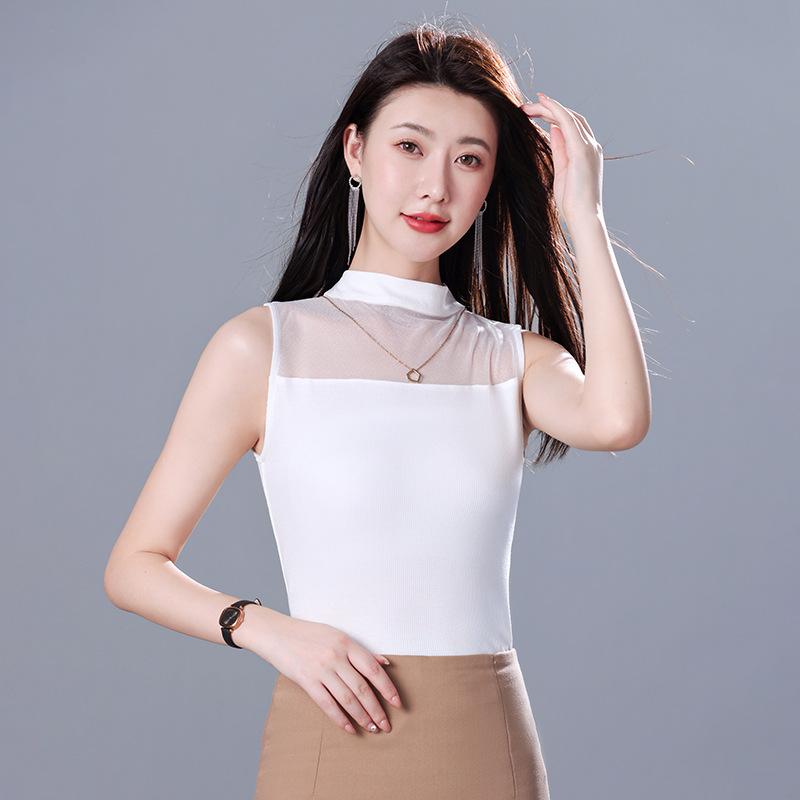 タンクトップ レディース 秋 トップス 韓国風 インナー スリム ニット 無地 ストレッチ ブラック ホワ..