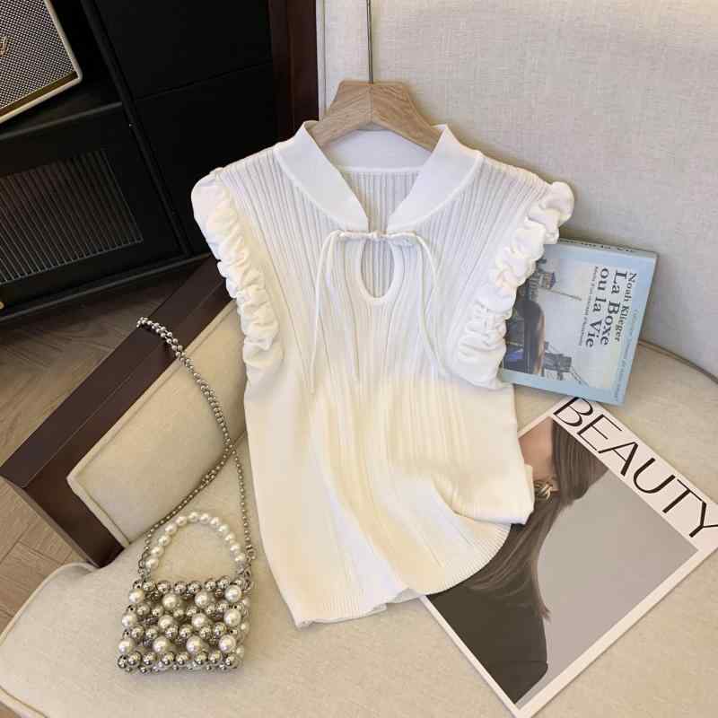 タンクトップ レディース 新しいスタイルの中国風チャイナボタン スタンドカラー ノースリーブ ニット ..