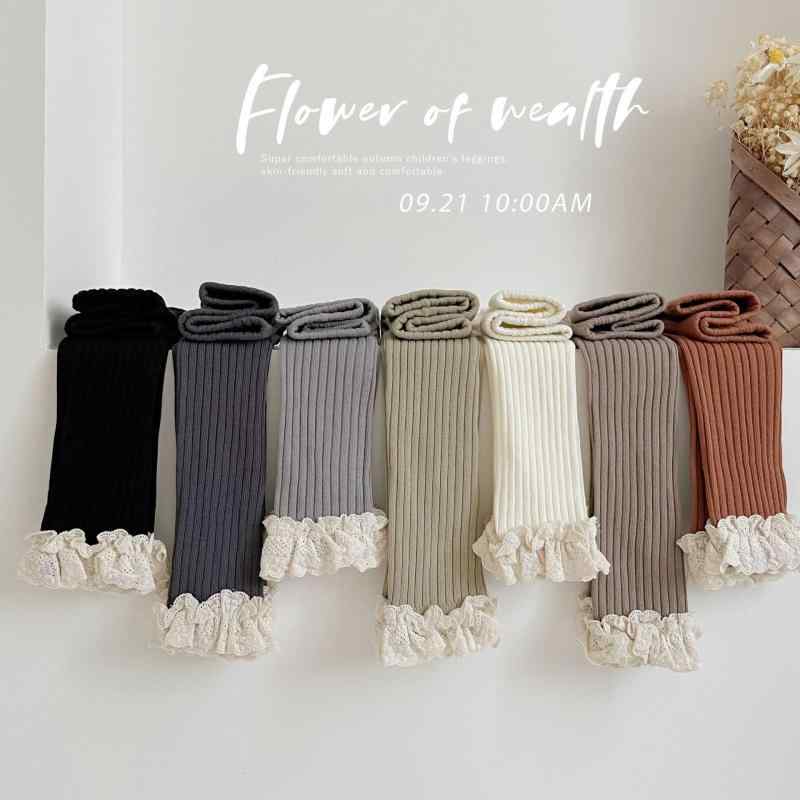 子供用 レギンス タイツ 春秋 女児 ベビー服 レース フリル付き コットン 綿100% Aクラス 7分丈 9分丈 白 黒 グレー 70cm 80cm 90cm 100cm 110cm