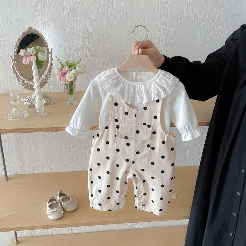 ベビー キッズ 女の子 コットン サロペット ロンパース ドット柄 春秋 かわいい 幼児 接触冷感 吸湿速乾 普段使い
