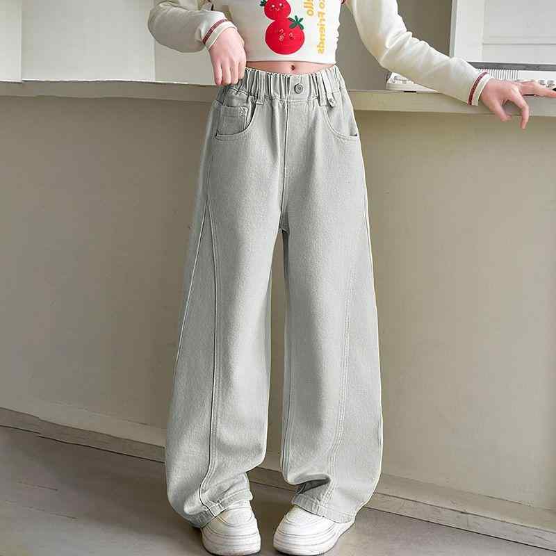 子供服 デニムパンツ 女の子 ストレート ワイドレッグ ロングパンツ 8歳以上 中大 детская 黄色 青色 ..