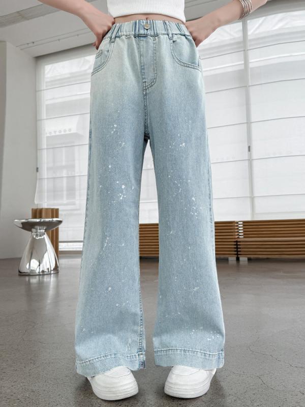 子供服 デニムパンツ 女の子 夏 薄手 ワイドレッグパンツ ストレートパンツ 中学生 ジーパン ガールズ ..