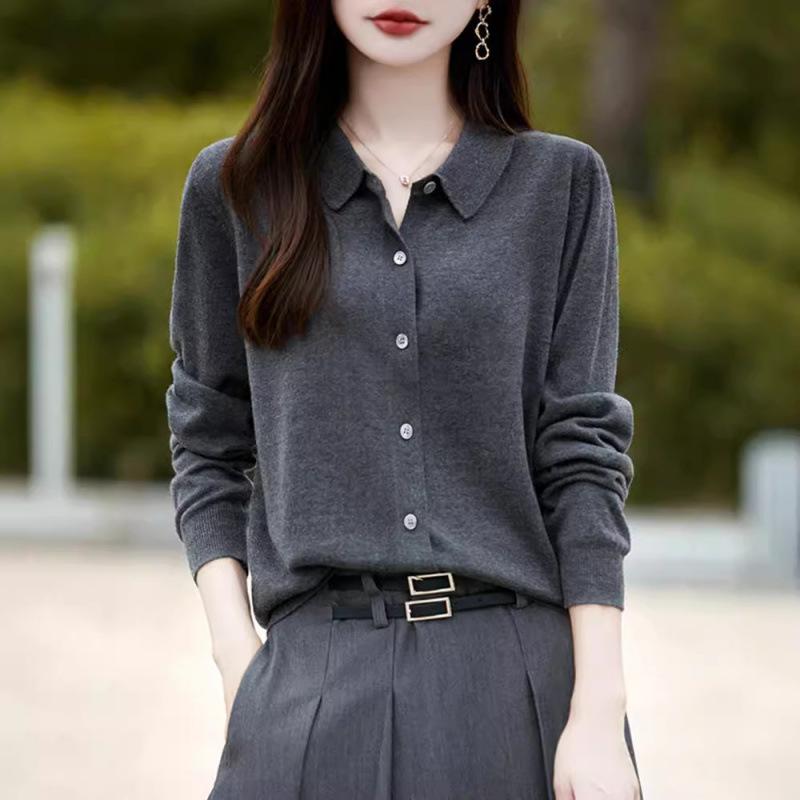 ニット レディース カーディガン 春秋 薄手 ウール混紡 配色 ゆったり 長袖 トップス 通勤 オフィス カ..