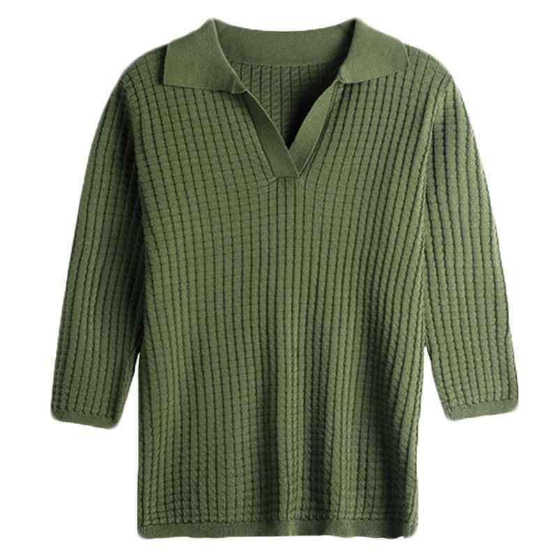 ニット・セーター レディース ポロ襟 長袖 コットン トップス 春秋 薄手 プルオーバー 格子柄 普段使い..