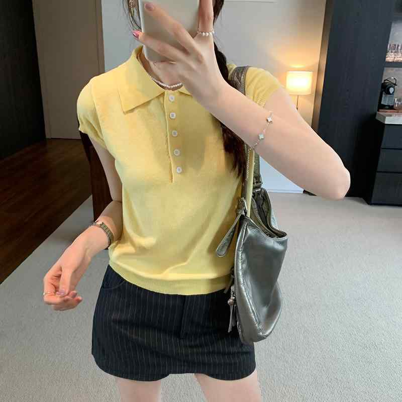 ニット・セーター レディース 半袖 ポロ襟 接触冷感 薄手 ゆったり トップス サマーニット 通勤 オフィ..