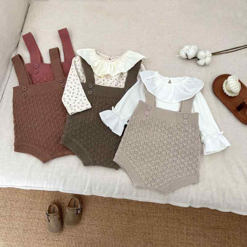 ベビー 春秋 ニット ロンパース 韓国風 女の子 子供服 おしゃれ かわいい サロペット 綿 無袖 66 73 80..