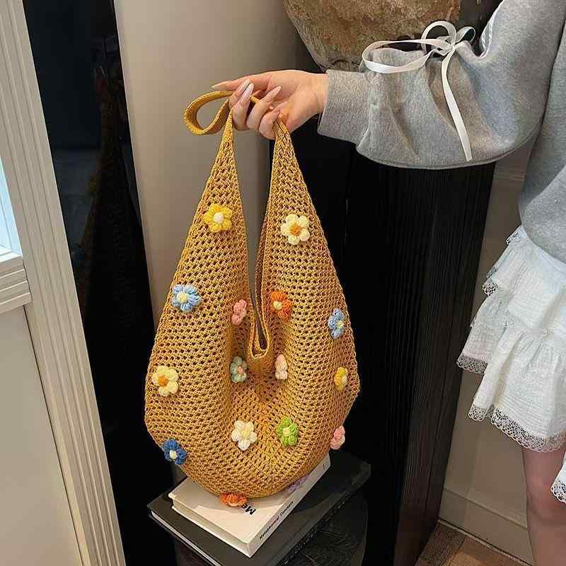 トートバッグ レディース 韓国風 シングルショルダー ケーブル編み ニット 大容量 普段使い