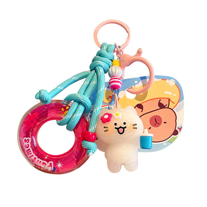 キーホルダー レディース かわいい 猫 ウサギ クマ 犬 アニマル マスコット バッグチャーム 紫外線で変..