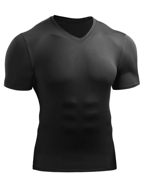Tシャツ メンズ 男性用 Vネック スポーツウェア ランニングウェア 高弾性 吸湿速乾 コンプレッションウ..