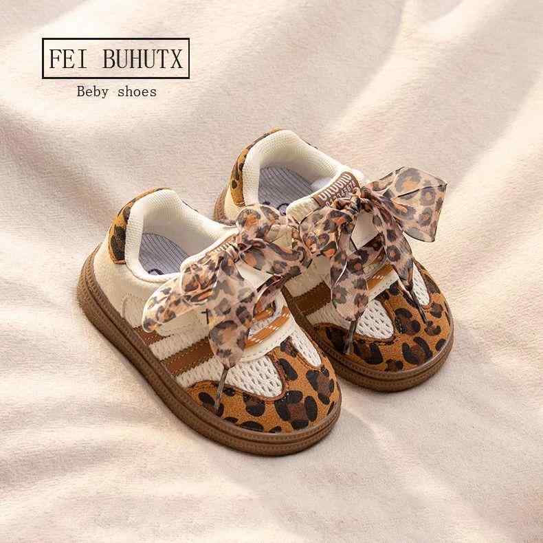ベビーシューズ 子供靴 女の子 ヒョウ柄 レザースニーカー 春秋 通気性 滑り止め 普段使い ブラウン系