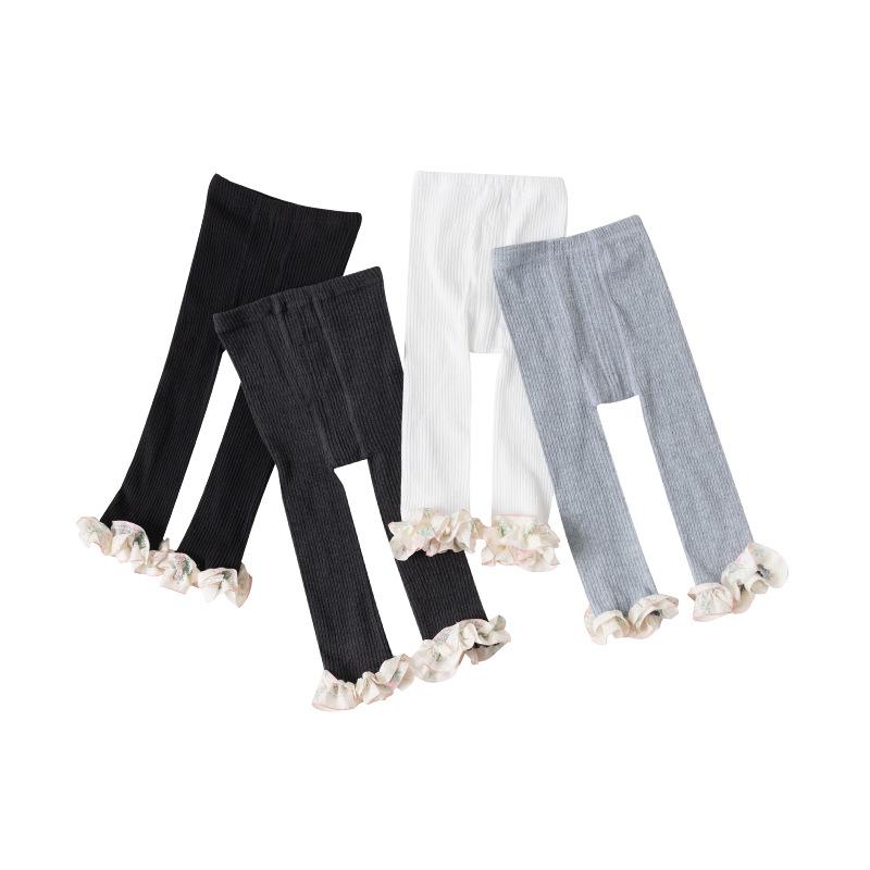 キッズ 女の子 レギンス スパッツ 薄手 春秋 綿 花柄 フリル 7分丈 普段使い かわいい