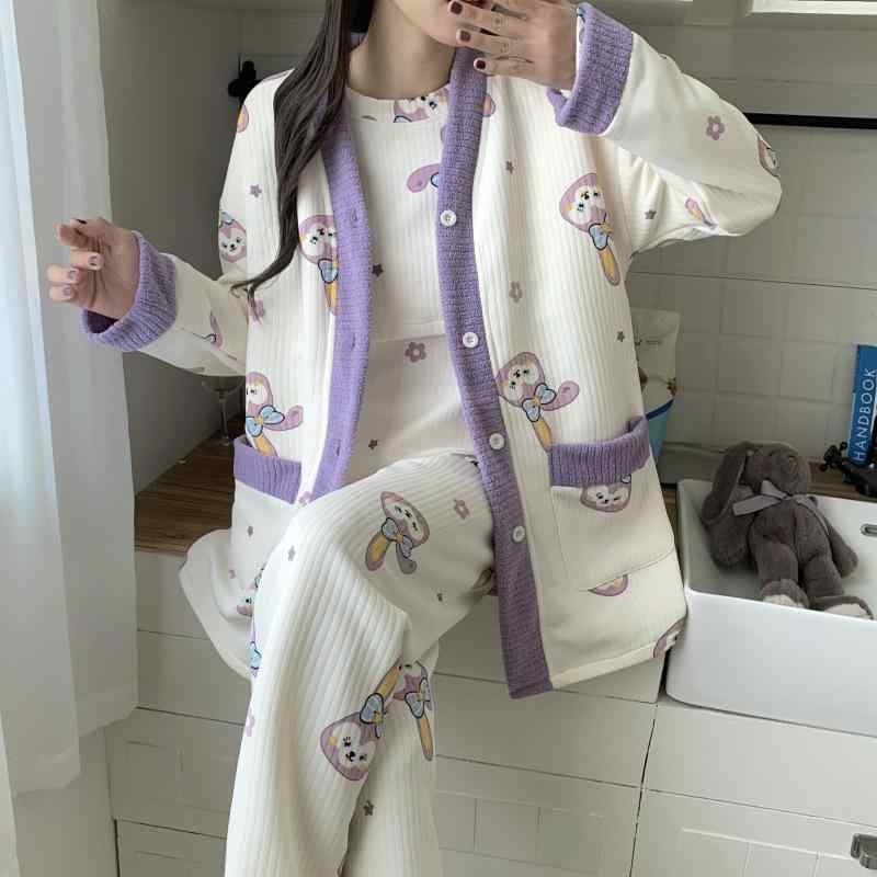 マタニティウェア レディース 3点セット 授乳服 妊婦 パジャマ 秋冬 長袖 長ズボン ポリエステル あっ..