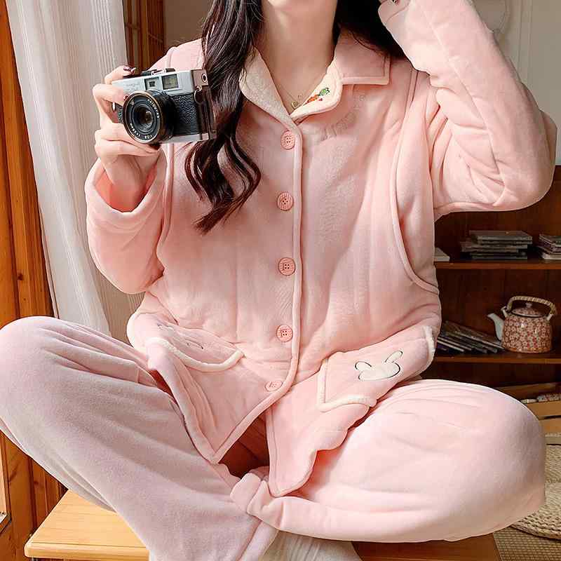 マタニティ パジャマ レディース 秋冬 厚手 裏起毛 授乳口付き 前開き 綿 上下セット 産後 月子 防寒 ..