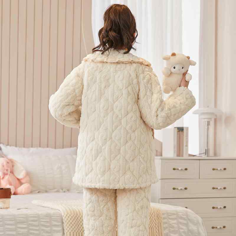 パジャマ レディース マタニティ 秋冬 長袖 長ズボン 綿100% 裏起毛 あったか 授乳口付き 部屋着 ルー..