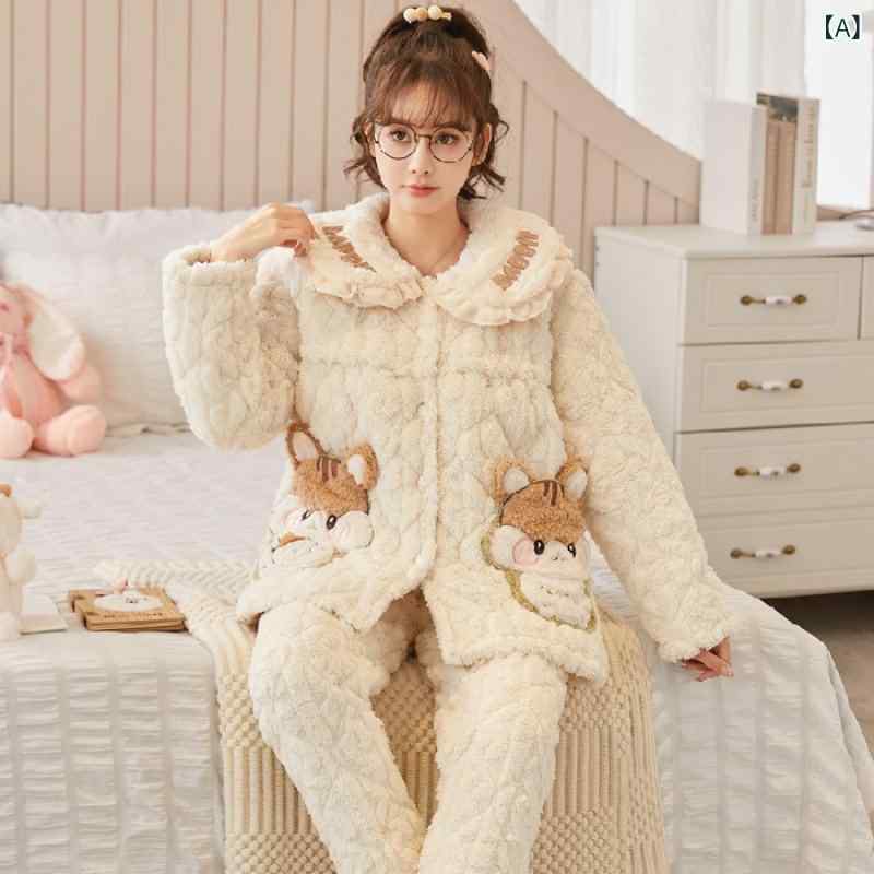 マタニティウェア レディース パジャマ 長袖 長ズボン 厚手 三層 妊婦 授乳服 ポリエステル あったか ..