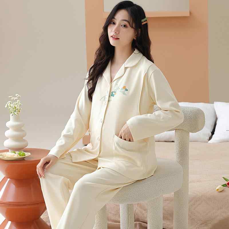 パジャマ レディース 秋冬 長袖 綿100％ 前開き 授乳対応 マタニティ 産前産後 厚手 M L XL XXL XXXL