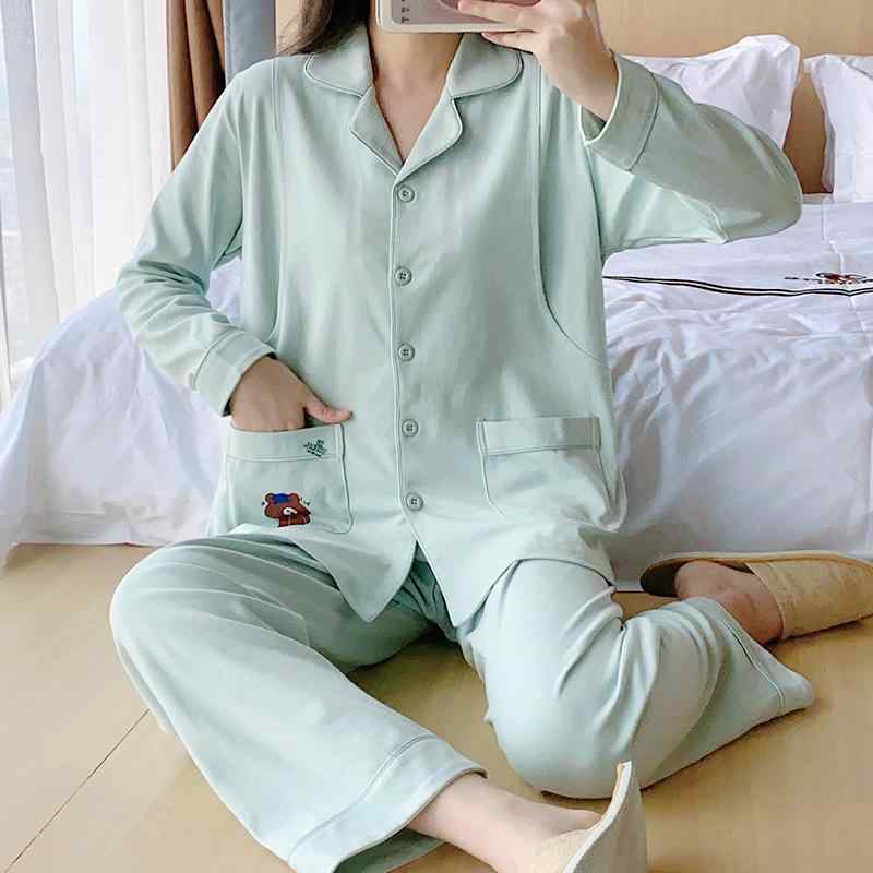 マタニティウェア レディース 産後 パジャマ 綿100% 長袖 ルームウェア 上下セット 春秋冬 前開き 授乳..