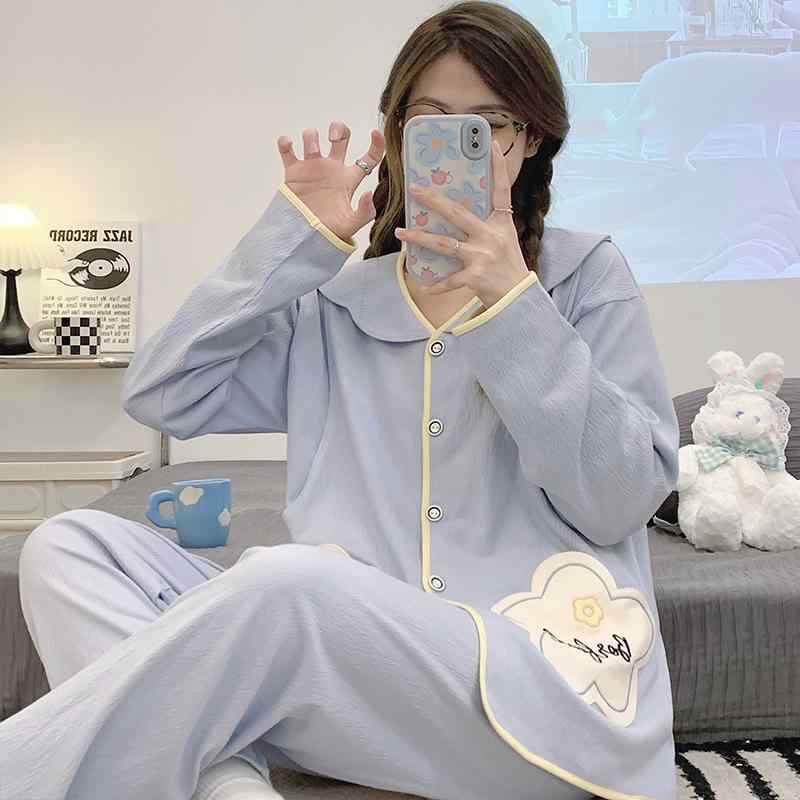 マタニティウェア レディース 授乳服 春夏 パジャマ 産後 上下セット 綿100％ 長袖 長ズボン 薄手 かわ..