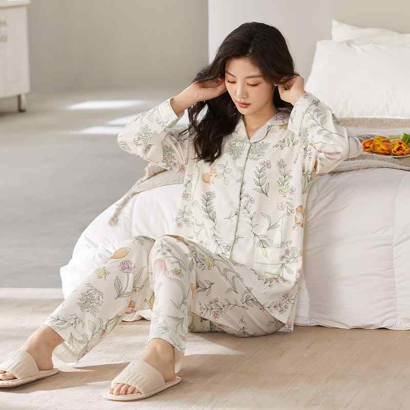 マタニティウェア レディース 授乳服 セットアップ 綿100% 薄手 ルームウェア 春夏 パジャマ 長袖 長ズ..