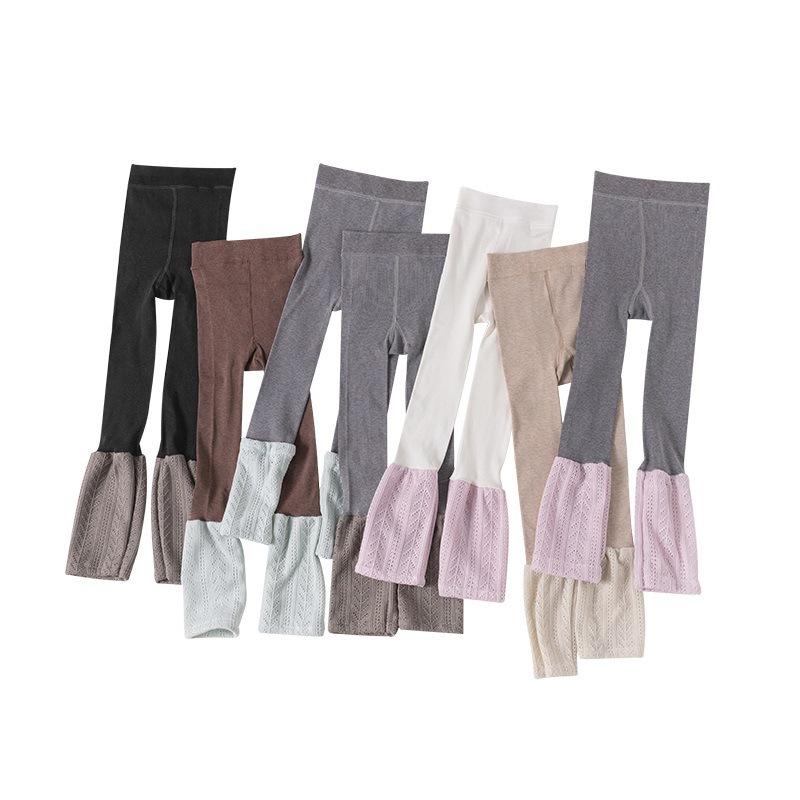 子供服 レギンス 女の子 レース ソックス付き 春秋 ストライプ スパッツ 抗ピリング コットン かわいい..