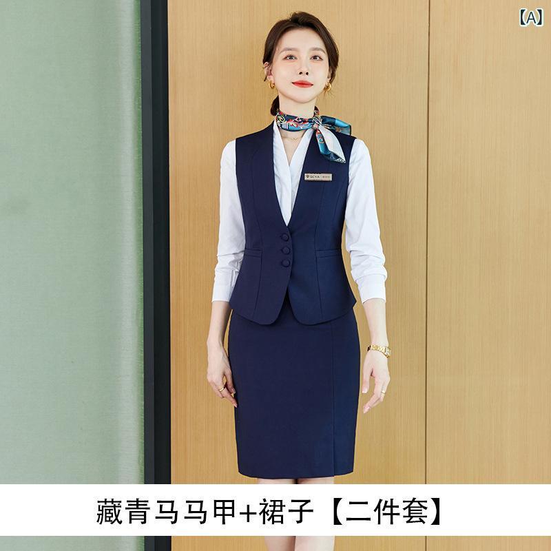 レディース ビジネススーツ セットアップ フォーマル ポリエステル ベスト ジャケット パンツ スカート 4点セット オフィス 通勤 長袖 紺 グレー 黒 大きいサイズ