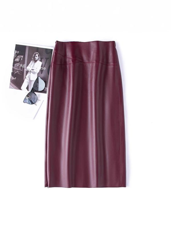 スカート レディース 春秋物 中長スカート タイトスカート スリット入り ポリエステル ブラック チョコレート色 アンゴラレッド M L XL 2XL 3XL 4XL 5XL 大きいサイズ 体型カバー カジュアル 韓国ファッション