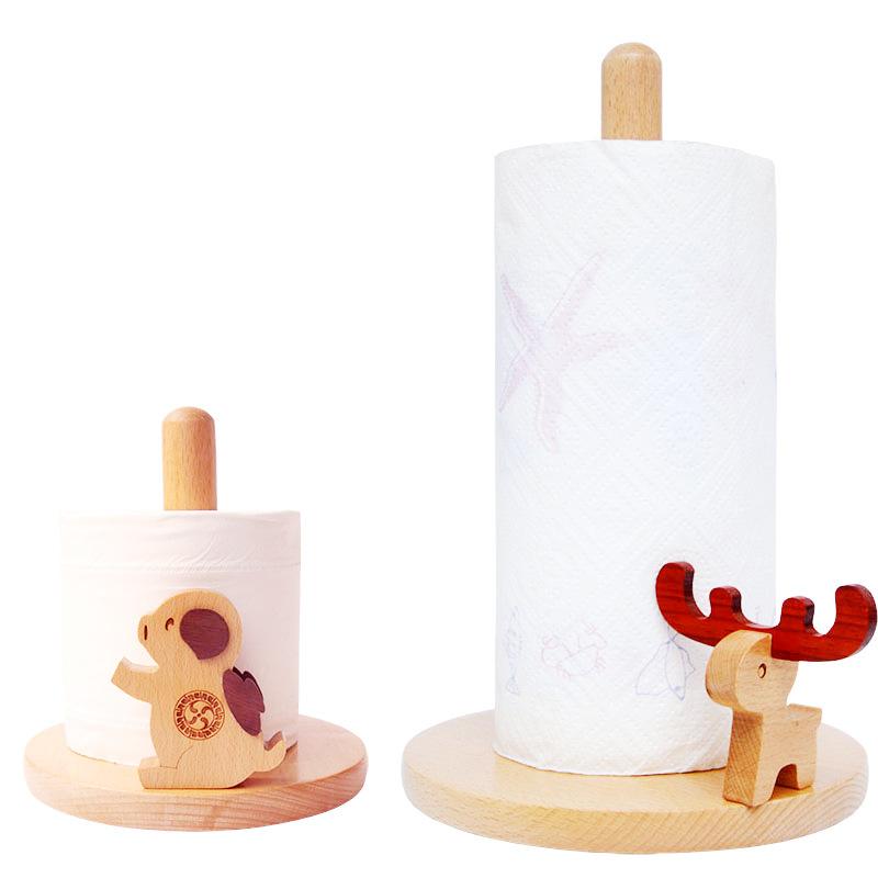トイレットペーパーホルダー 木製 アニマル かわいい 卓上 ペーパースタンド 鹿 犬 馬 豚 ブナ材 無垢..