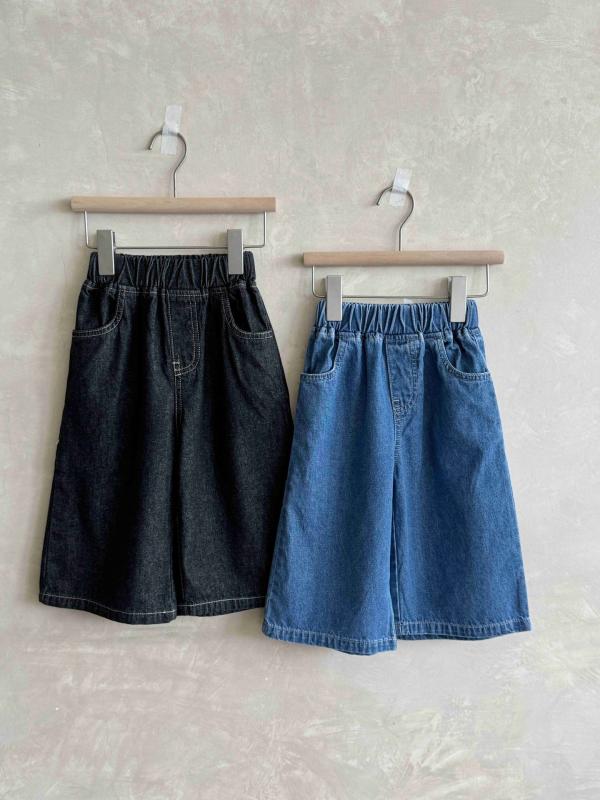 子供服 デニムパンツ ガールズ 韓国風 ファッション ワイドレッグ 7分丈 パンツ ウエストゴム 綿 かわ..