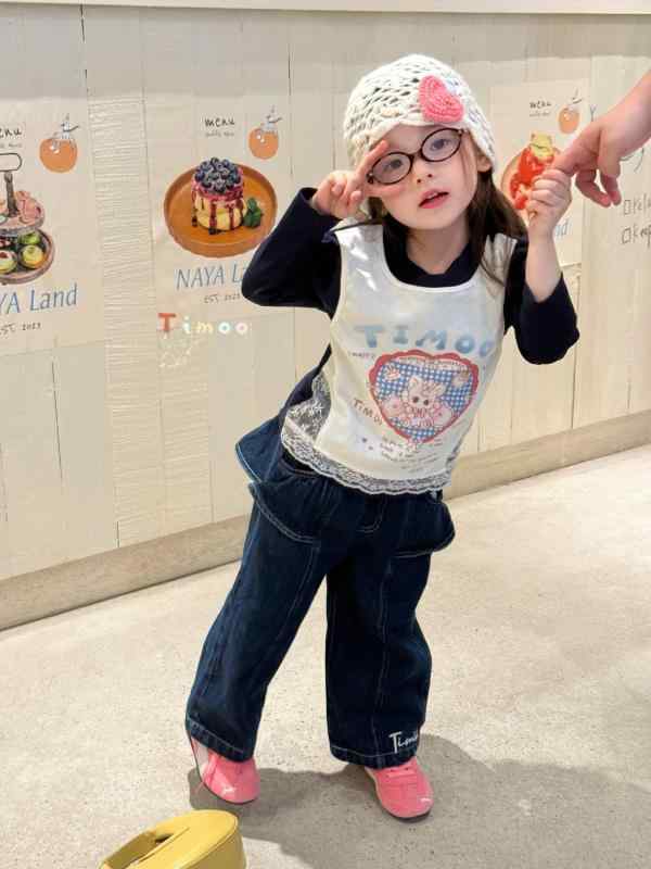 キッズ デニムパンツ 女の子 子供服 ロングパンツ カジュアルパンツ 女児 ガールズ 綿 95% 春秋