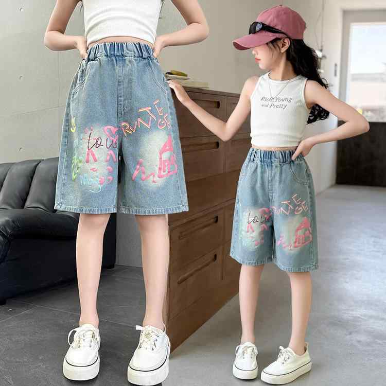 パンツ キッズ 女の子 子供 デニム ショートパンツ ハーフパンツ 薄手 ゆったり かわいい 高学年 120 1..