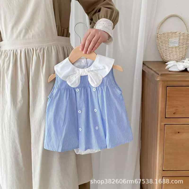 ベビー服 女の子 ワンピース ノースリーブ 薄手 夏物 プリンセス ストライプ カバーオール かわいい 海..