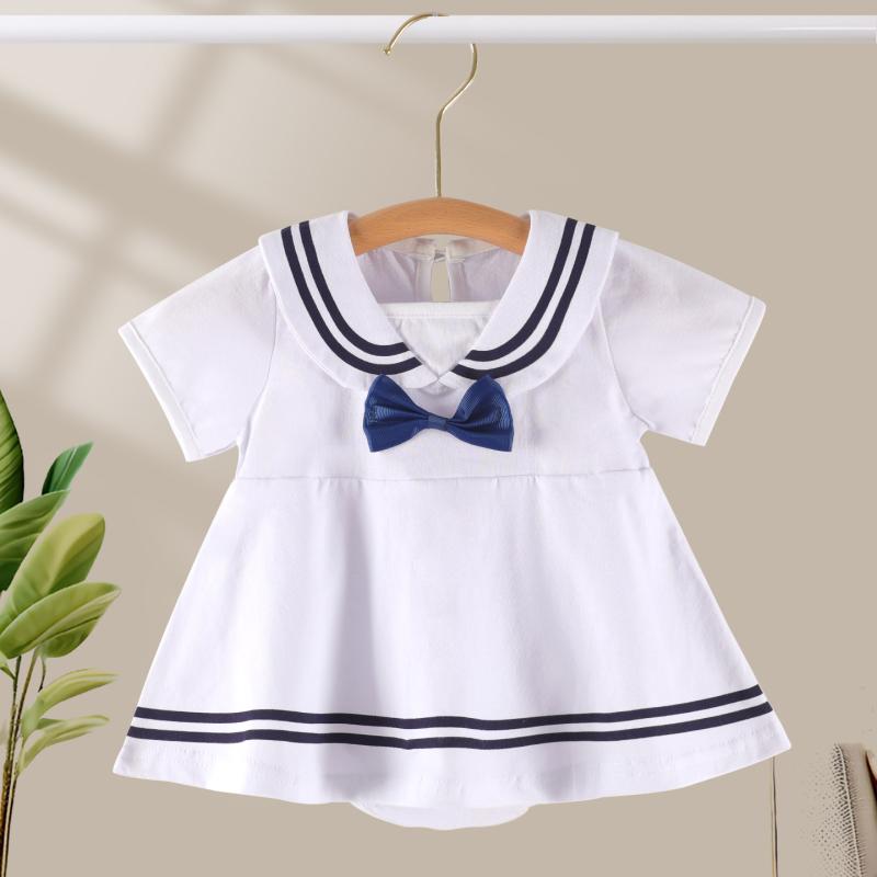 ベビー服 女の子 ロンパース かわいい 海軍風 半袖 薄手 綿100% 股下ボタン カバーオール 春夏 お出か..