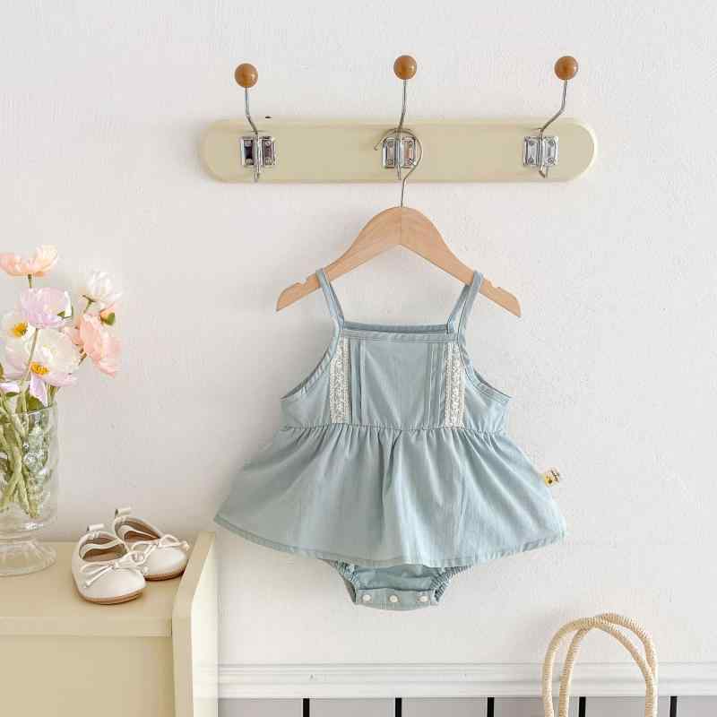 ベビー服 女の子 ハーネス付き ロンパース ノースリーブ 薄手 コットン 接触冷感 吸湿速乾 お出かけ 普..