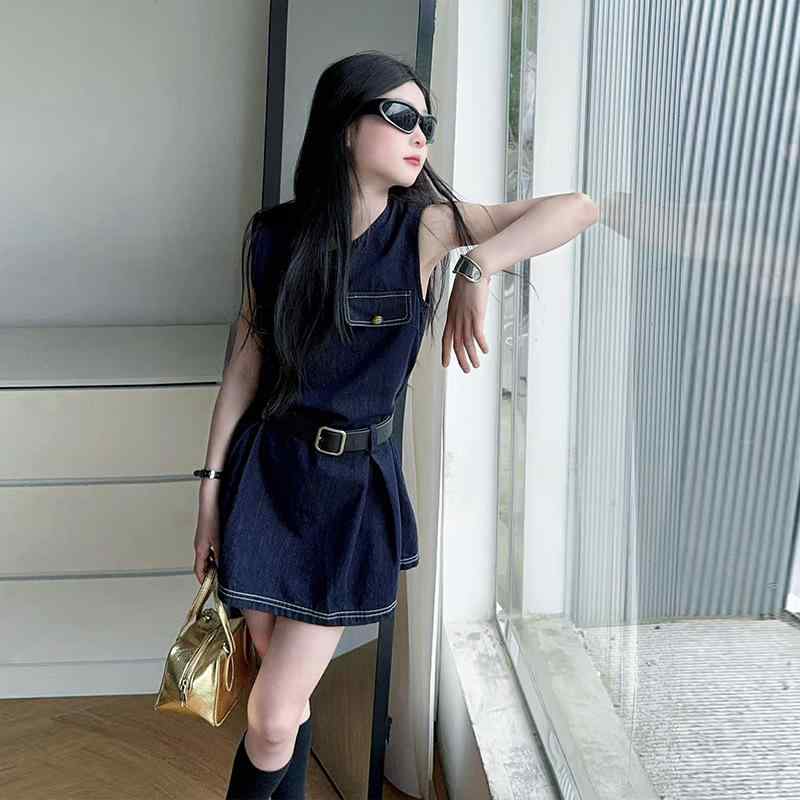 ワンピース キッズ 女の子 デニム サロペットスカート ジャンパースカート Aライン ノースリーブ チュニック 子供服 おしゃれ かわいい ガールズ ジュニア 夏