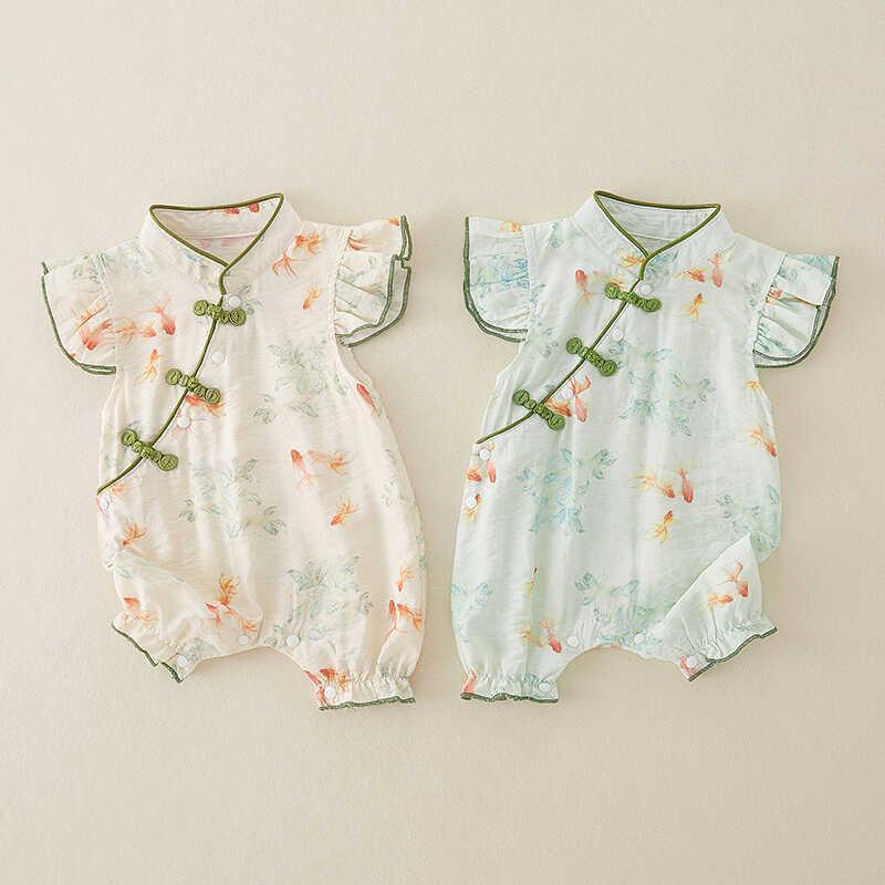 ベビー服 女の子 新生児 ロンパース 春夏 チャイナドレス風 コットン ショートオール 満月 百日祝い 和..