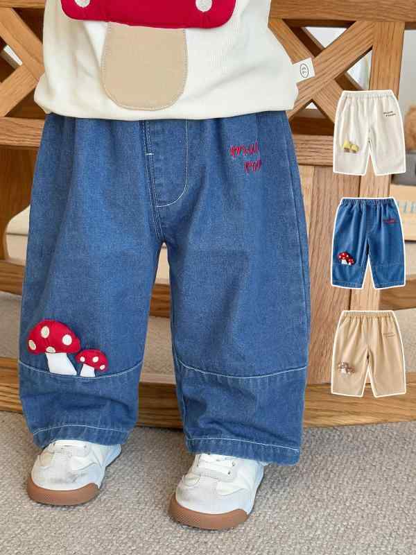子供服 デニムパンツ 立体刺繍 ズボン 春秋 3歳 4歳 5歳 6歳 7歳 8歳 男の子 女の子 ボーイズ ガールズ..