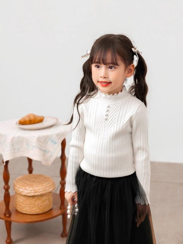 ニット ベビー服 女の子 ニットトップス パール 花柄 秋冬 春秋 かわいい おしゃれ 長袖 セーター 子供..