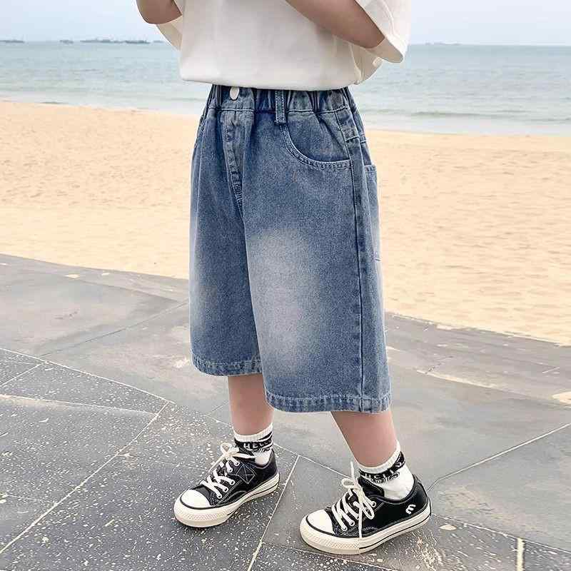 子供服 ジーンズ ハーフパンツ 男の子 夏 薄手 コットン 幼児 ゆったり 7分丈 接触冷感 伸縮性 ブルー
