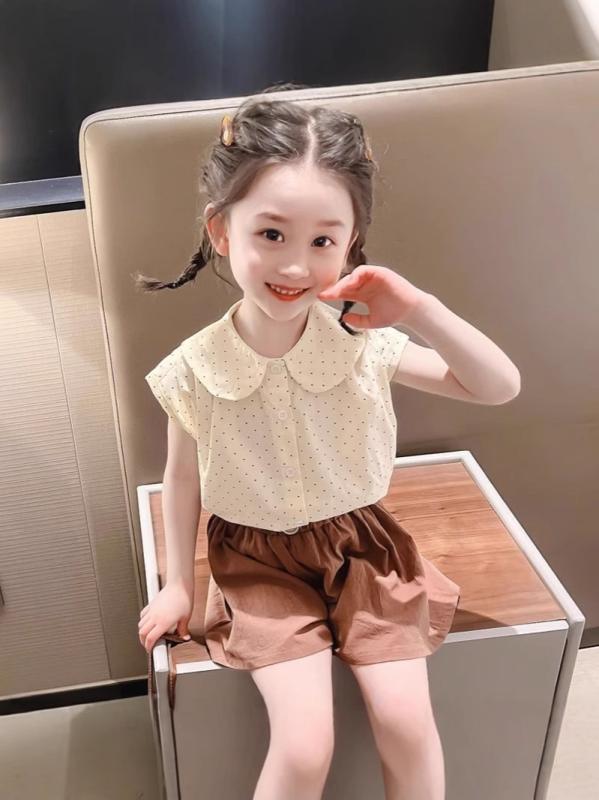 シャツ ガールズ キッズ 半袖 コットン 森ガール 杏色 ブラウス かわいい 夏物