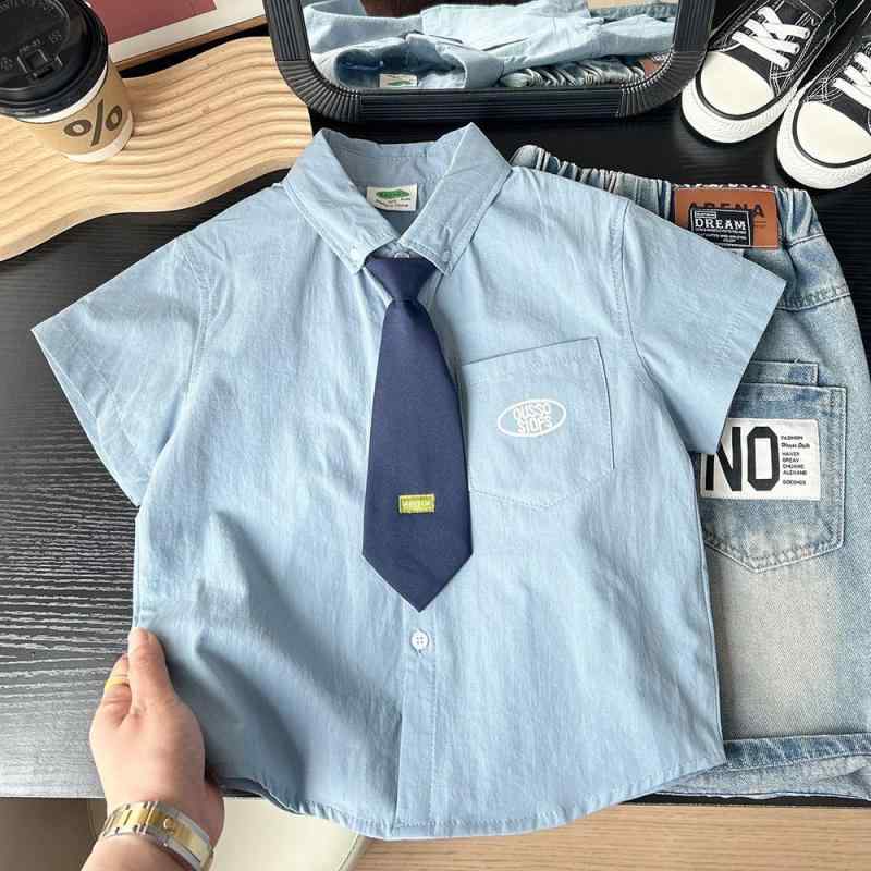 シャツ 男児 半袖 薄手 子供服 韓国風 カジュアル 白シャツ 90 100 110 120 130 140 春夏