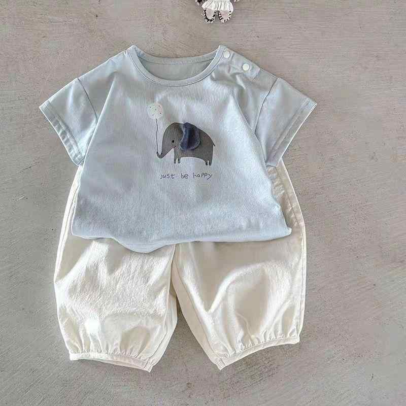 ベビー服 男の子 Tシャツ パンツ 上下セット 薄手 半袖 長ズボン コットン プリント かわいい 春夏