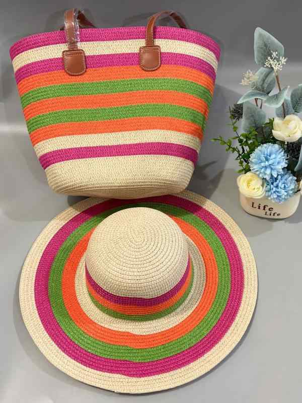 麦わら帽子 レディース ビーチバッグ 大容量 トートバッグ 草編み 鞄 カジュアル 旅行 日常使い 配色 ..
