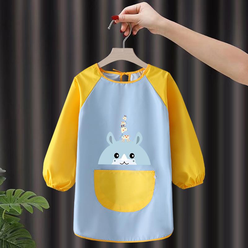 子供用エプロン 美術 絵画 防水 スモック 幼稚園 プリント ロゴ入り ベビー 食事用 離乳食 反射素材 切り替えデザイン 80 90 100 110 120 130 140 150 160 ポリエステル 男女兼用