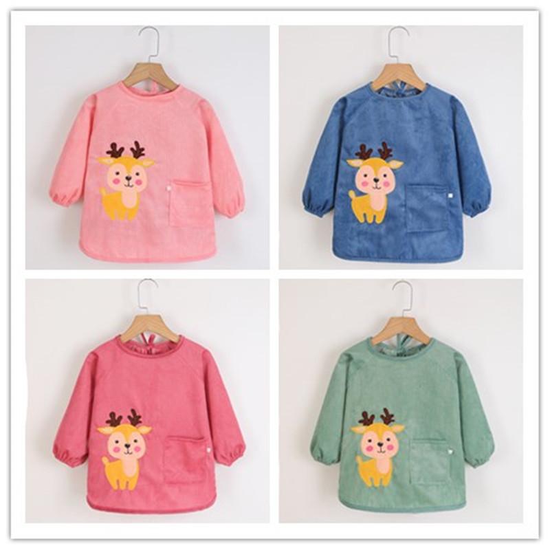 ベビー キッズ 子供用 長袖スモック エプロン 防水 撥水 防汚 食事 遊び着 幼稚園 保育園 図画工作 灯..