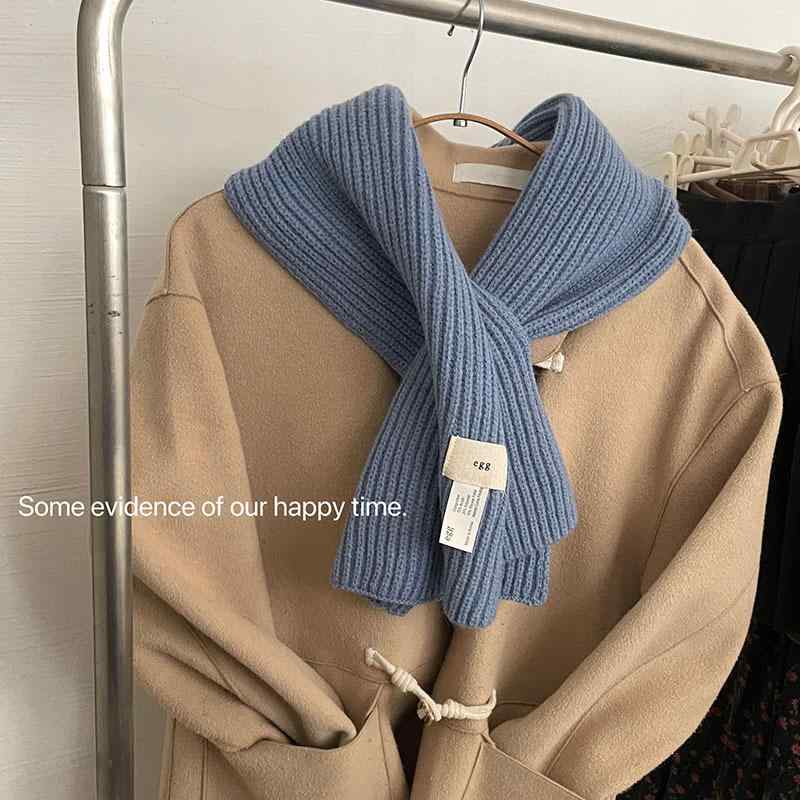 マフラー 秋冬 韓国風 インスタ風 無地 シンプル 卵型 クロスデザイン 防寒 暖か ブルー系 ネックウォ..
