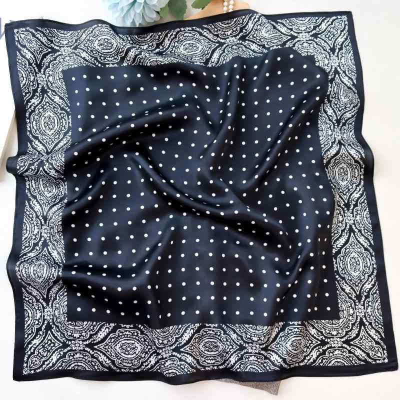 スカーフ レディース シルク 正方形 68cm×68cm 波ドット柄 ブラック系 春夏 UVカット 紫外線対策 日焼..