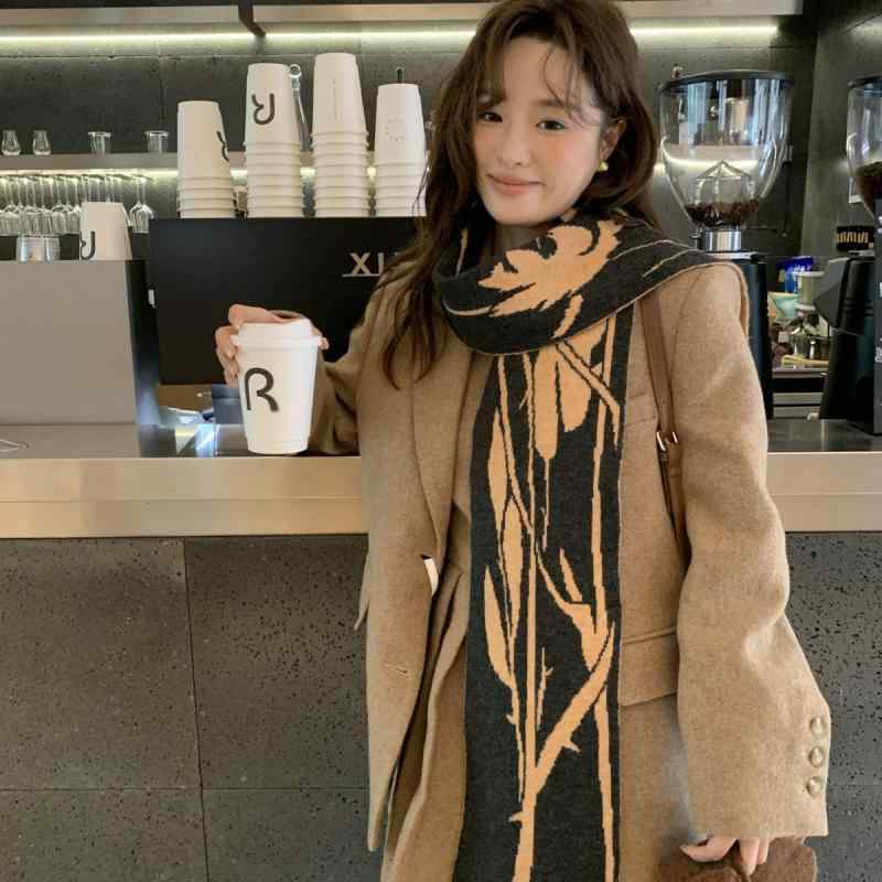 マフラー ストール ウール 両面 手绘 抽象柄 厚手 防寒 秋冬 男女兼用 襟巻き 高級感 暖か ショール エ..