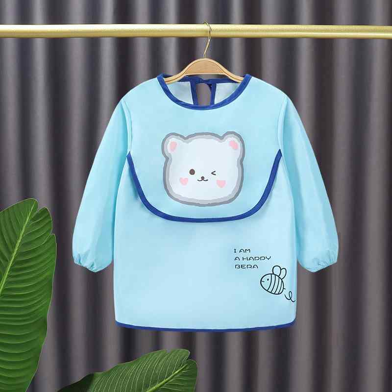 子供用エプロン キッズ ベビー 防水 長袖 食事用 スモック 幼稚園 保育園 遊び着 図工 絵画 習字 男の子 女の子 80 90 100 110 ポリエステル カートーン