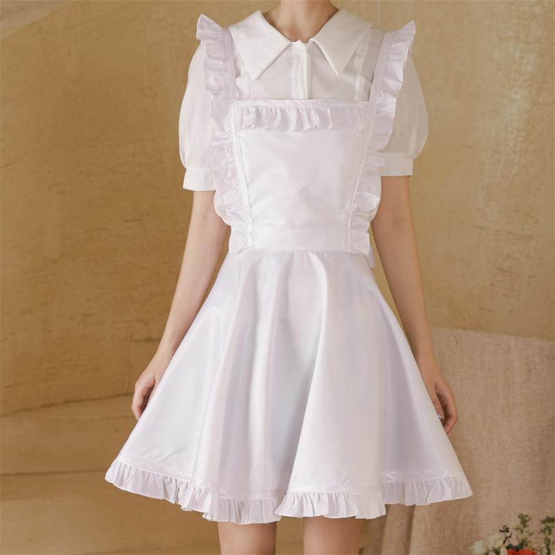 エプロン レディース 白色 防水 防油 撥水 ポリエステル かわいい フリル クロス バック 家事 料理 美..