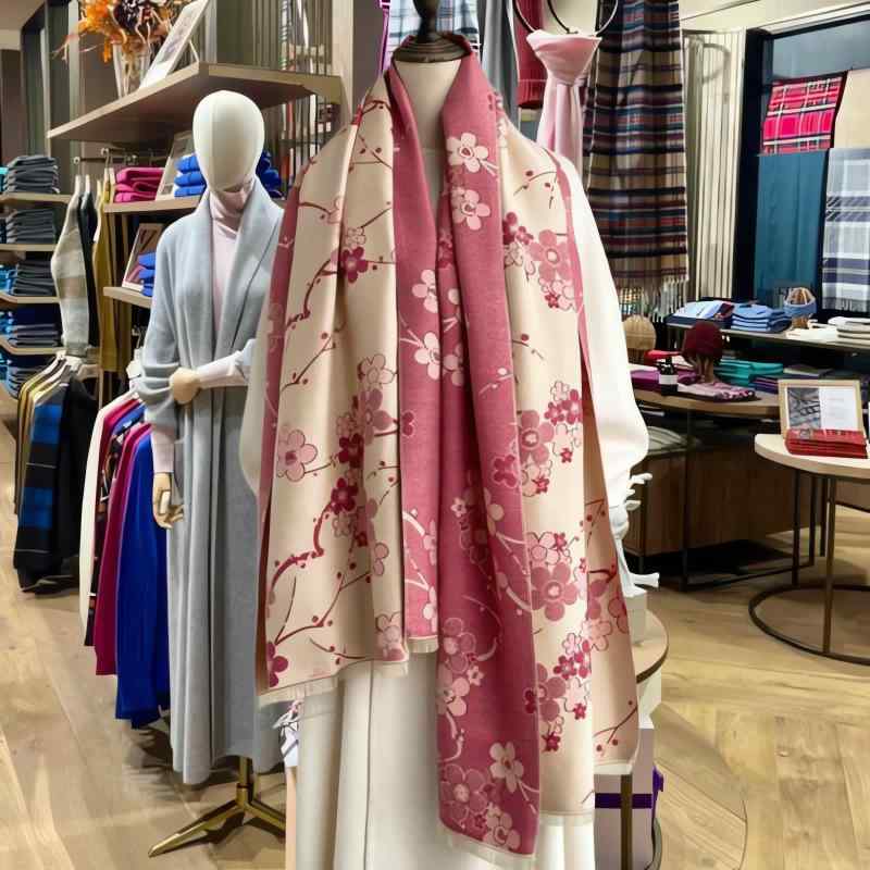 ストール レディース 秋冬 母の日 ギフト 梅の花柄 フェイクウール 厚手 あったか 防寒 ショール ひざ..